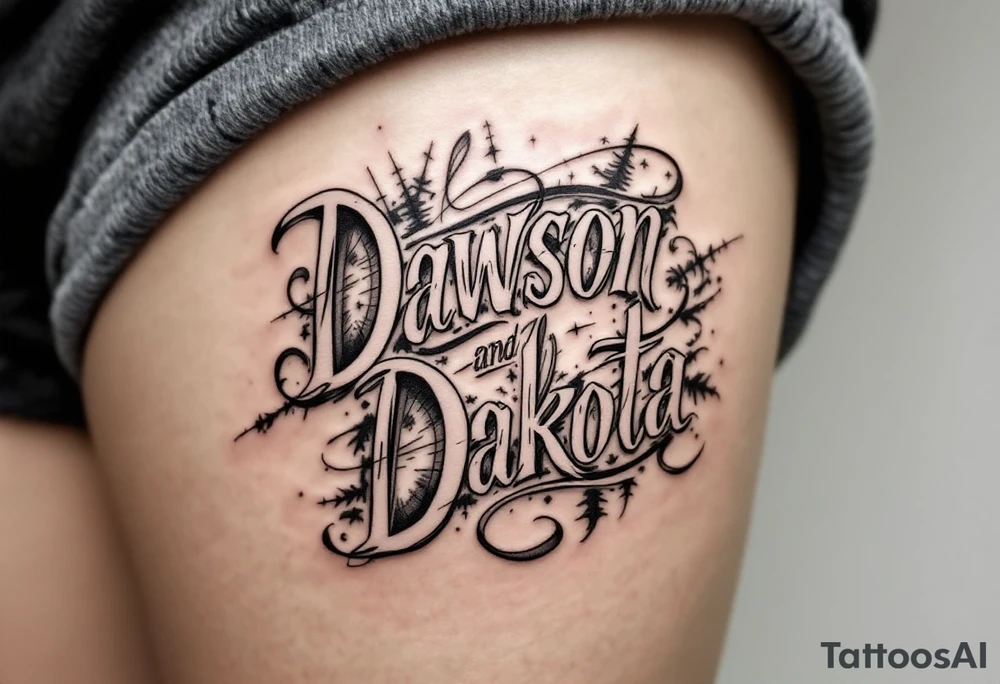 Dawson and Dakota names integrated tattoo idea