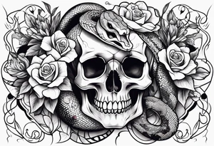 Snakes, skulls, and flowers tattoo idea