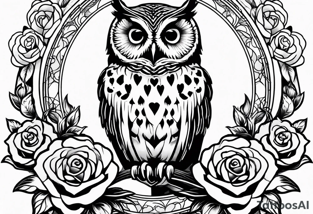 Barred owl with a rose and a heart tattoo idea