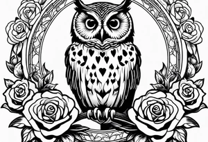 Barred owl with a rose and a heart tattoo idea