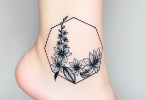 Hexagon Leo larkspurs and water lilies tattoo idea