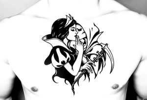 Snow White kiss of death kissing grim reaper tattoo idea