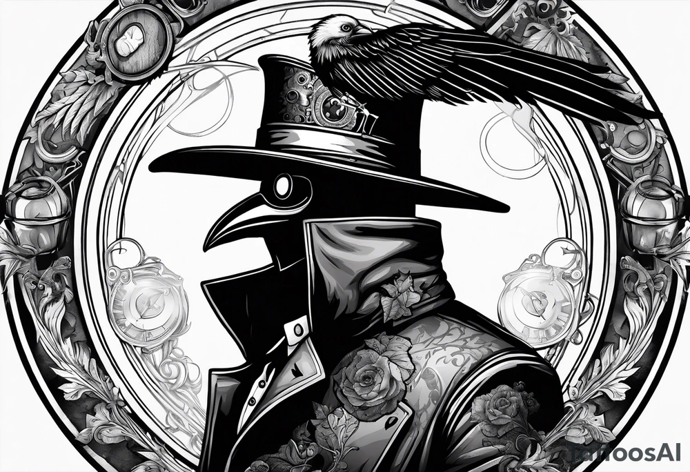 steampunk plague doctor with raven tattoo idea