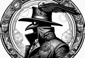 steampunk plague doctor with raven tattoo idea