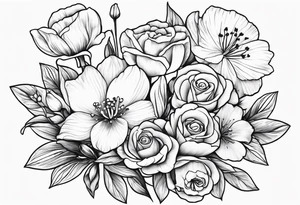 Number 241 with 1 snowdrop flower 2 carnations 1 rose 1 lily of the valley 1 daffodil 1 peony tattoo idea