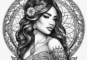 Hispanic/ Latin  goddess, love, forgiveness, strength, peace, cancer sign , time, past, future tattoo idea