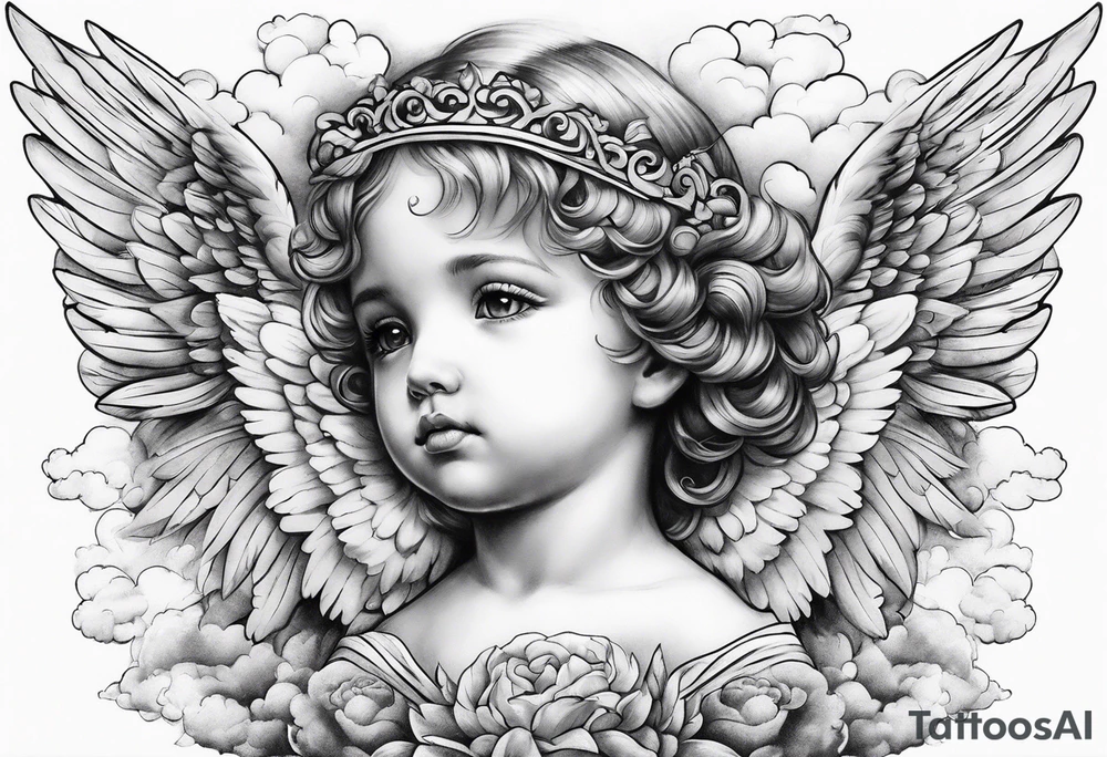 small angels with clouds in the background tattoo idea