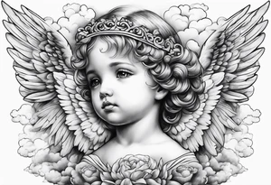 small angels with clouds in the background tattoo idea