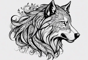 Leão poderoso e majestoso com águia poderosa e observadora juntamente com lobo solitário no braço todo tattoo idea