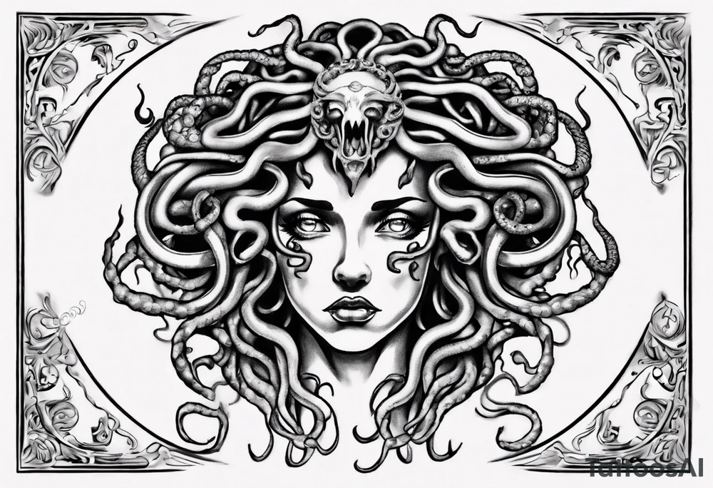 Powerful lusty Medusa no eyes tattoo idea