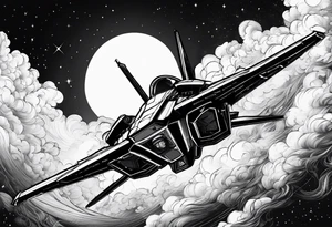 Space Fighter in the sky with angels tattoo idea