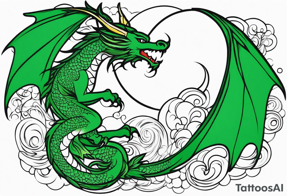 Moon fairy green dragon tattoo idea