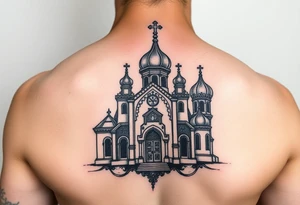 Russian church and orthodox icon realistic tattoo idea