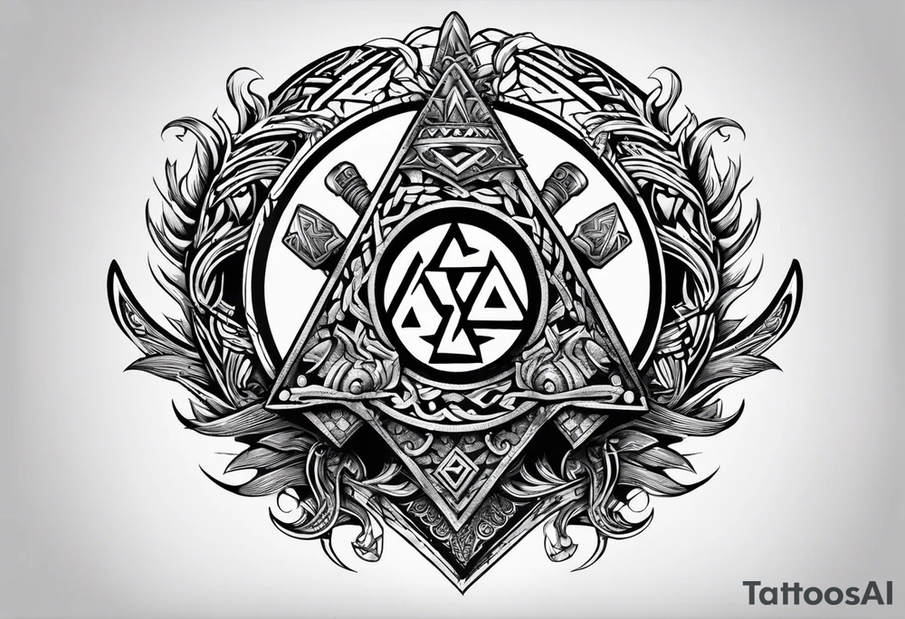 Valhalla sword shield dragon axe Valknut tribal tattoo idea Valhalla sword shield dragon axe Valknut tribal tattoo idea