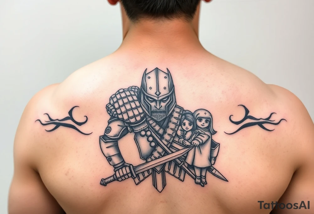 epic warrior tattoo protecting family tattoo idea