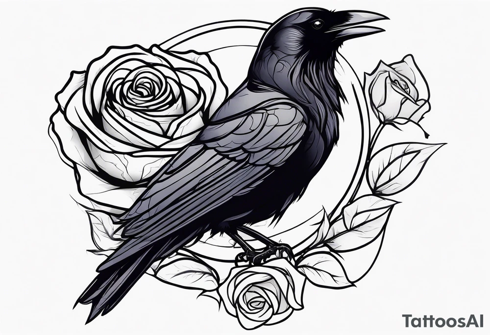 Raven holding  rose   by stem tattoo idea