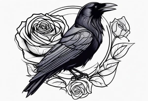 Raven holding  rose   by stem tattoo idea