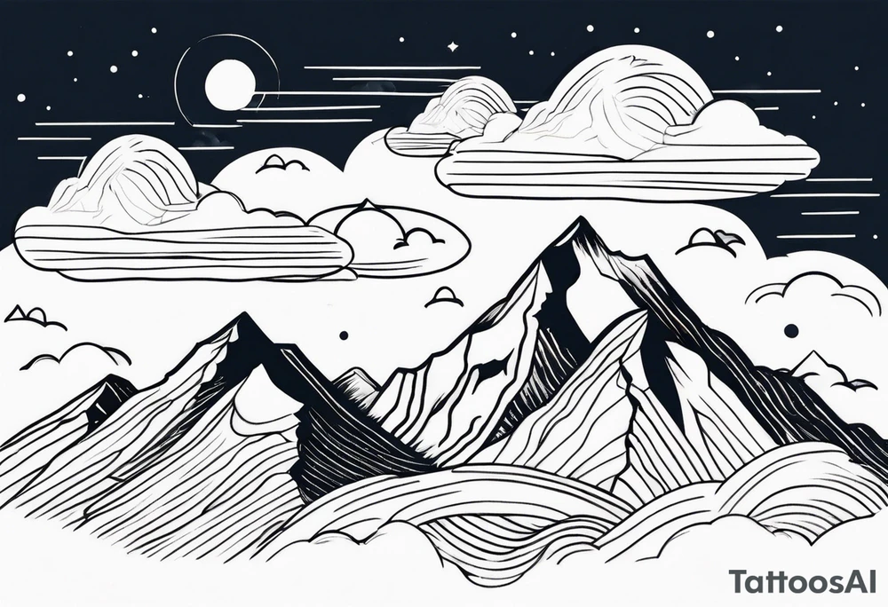 mountains with clouds tattoo idea