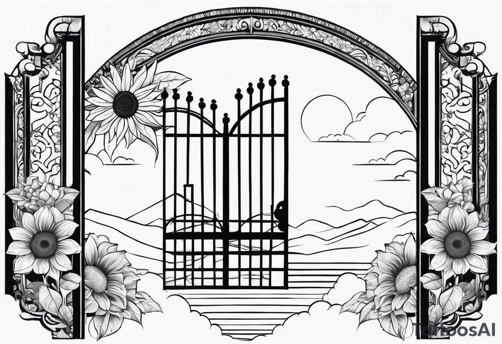Bali gates of heaven black and grey with sunflower tattoo idea