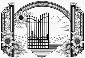 Bali gates of heaven black and grey with sunflower tattoo idea