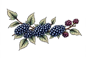 American traditional style Blackberry branch in a line to wrap around an arm tattoo idea
