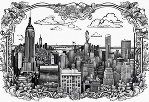 NYC skyline surrounded by the island of cuba tattoo idea