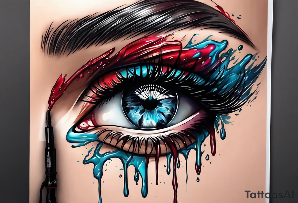 Bleeding tear flows from eye tattoo design tattoo idea