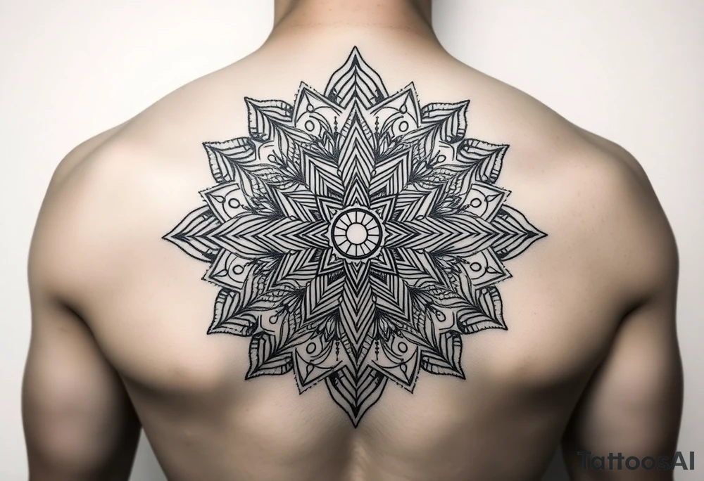 intricate mandala with sacred geometry and cosmic elements tattoo idea