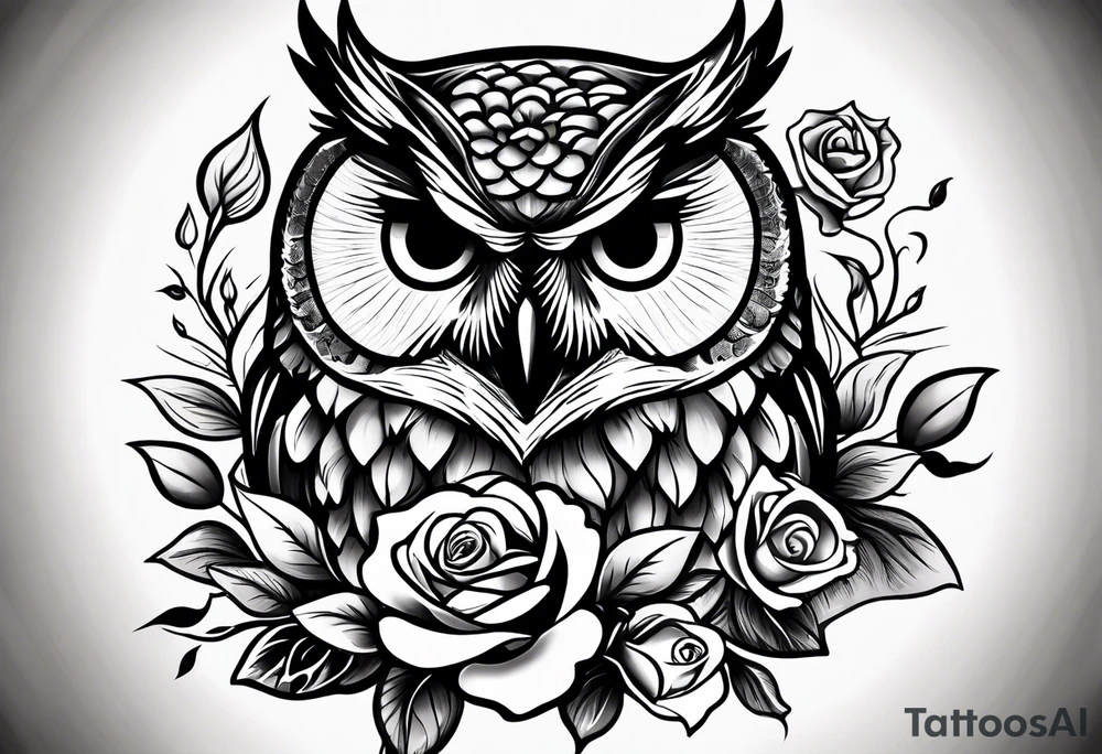An owl, a rose, “but the greatest of these is love” tattoo idea