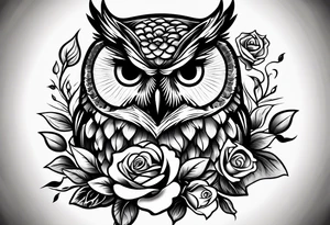 An owl, a rose, “but the greatest of these is love” tattoo idea