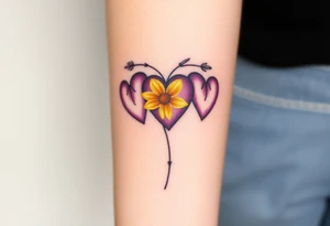 simple with Purple Hearts with yellow daisy. tattoo idea