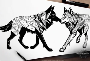 Forearm futuristic wolves design tattoo idea