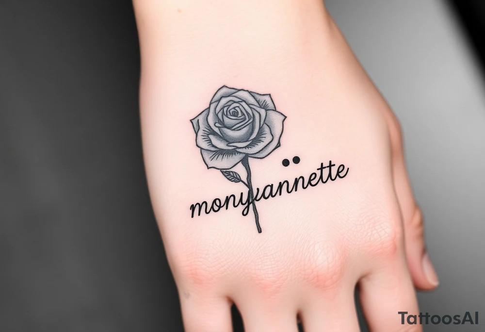 a good rose and a semicolon seperate from the name “monyanette” tattoo idea