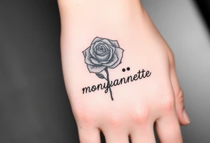 a good rose and a semicolon seperate from the name “monyanette” tattoo idea
