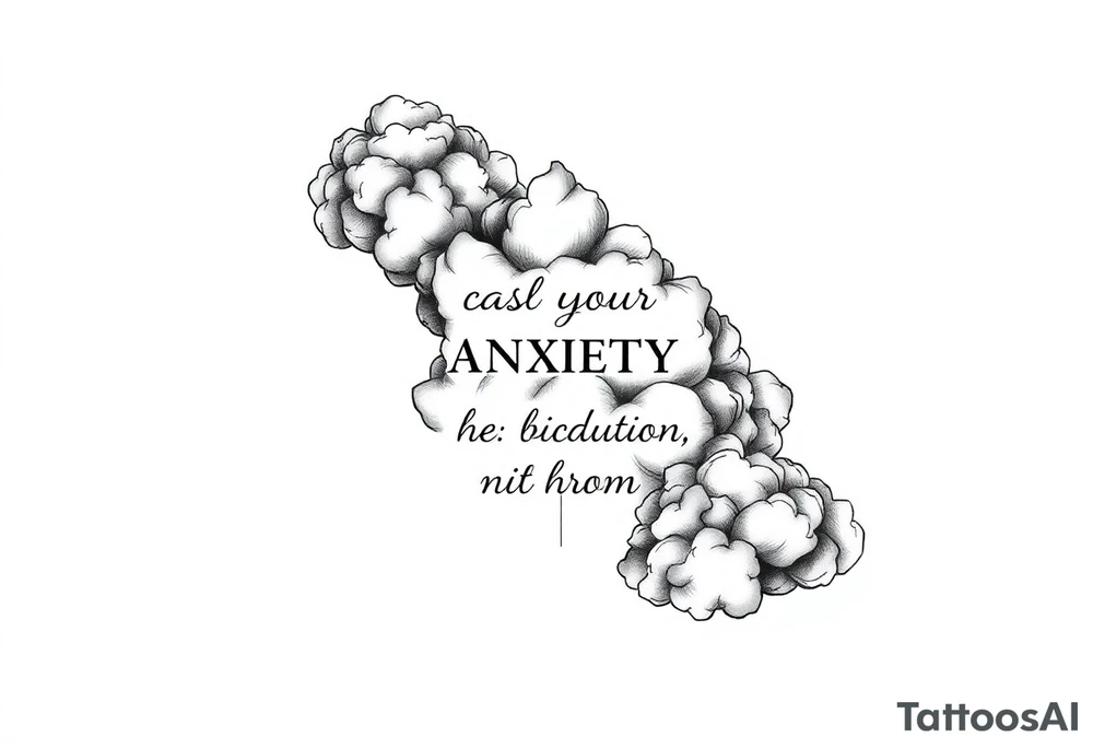 cast all your anxiety on him because he cares for you"  1 peter 5:7 with clouds tattoo idea
