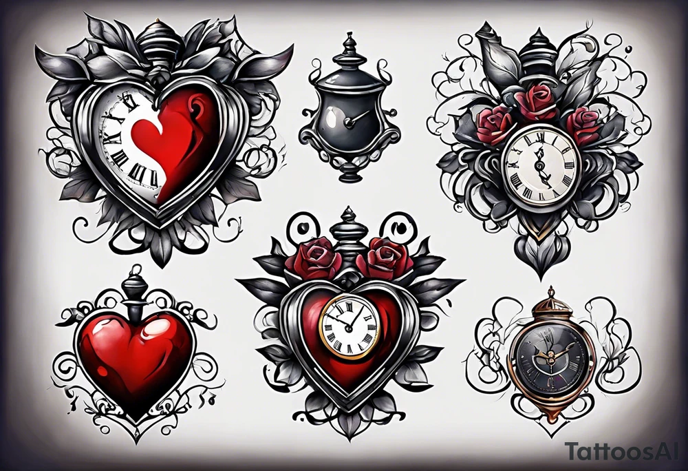 Heart with clock hands on 8 and 5 tattoo idea