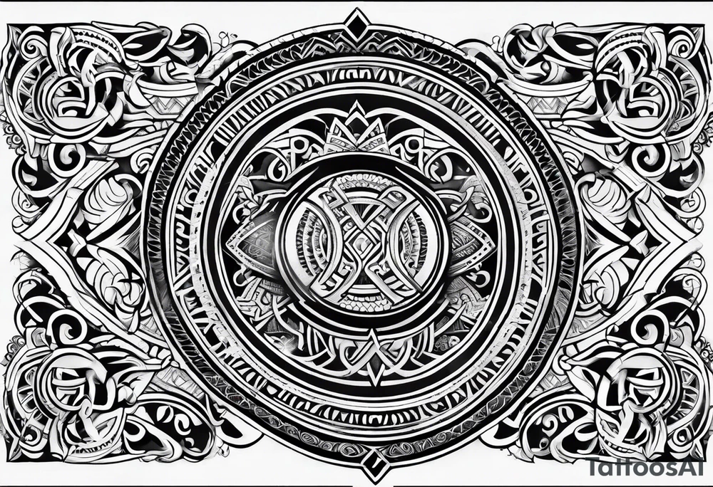 Full sleeve tattoo, polynesian tribal, Viking symbols tattoo idea