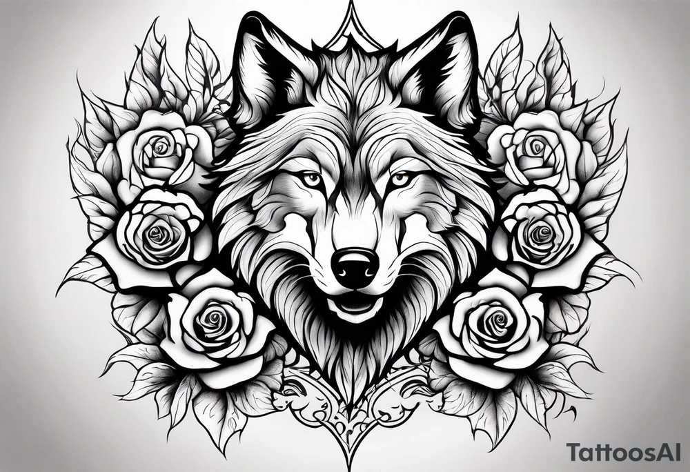 Rose with flames out of the top morphing into a wolf tattoo idea