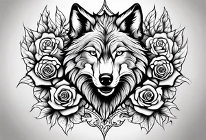 Rose with flames out of the top morphing into a wolf tattoo idea