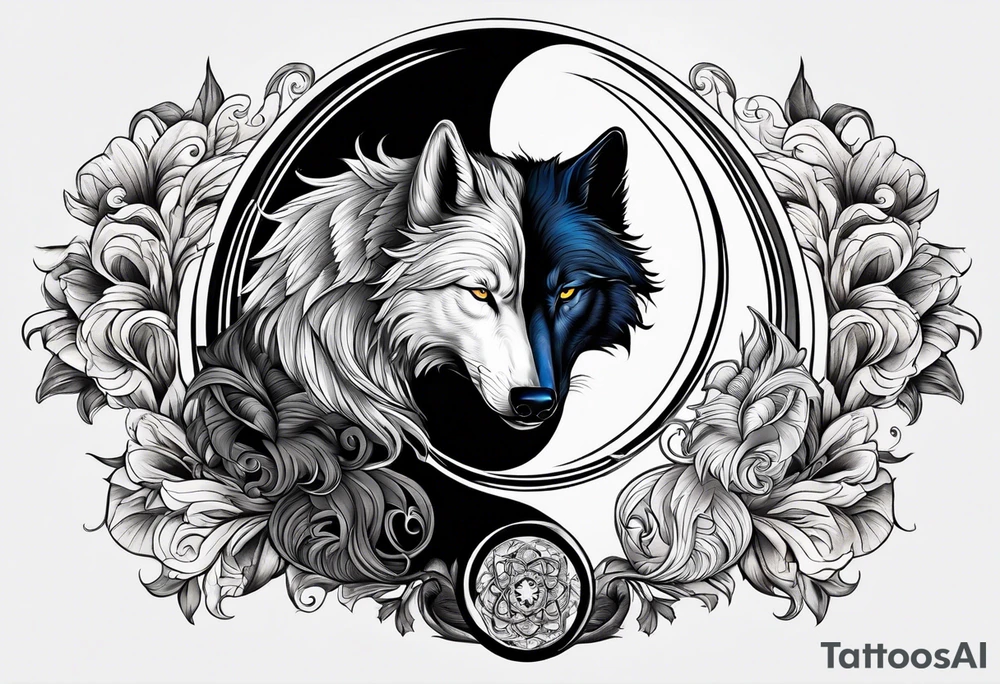 black wolf and white wolf in a ying yang style tattoo idea
