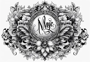 NAJE in edwardian script surrounded by symmetrical smoke tattoo idea