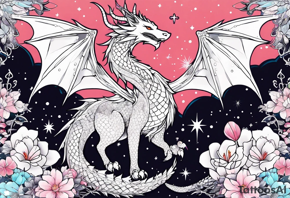 Constellation, wing , snow , cross , dragon female japan kawaii , flower tattoo idea