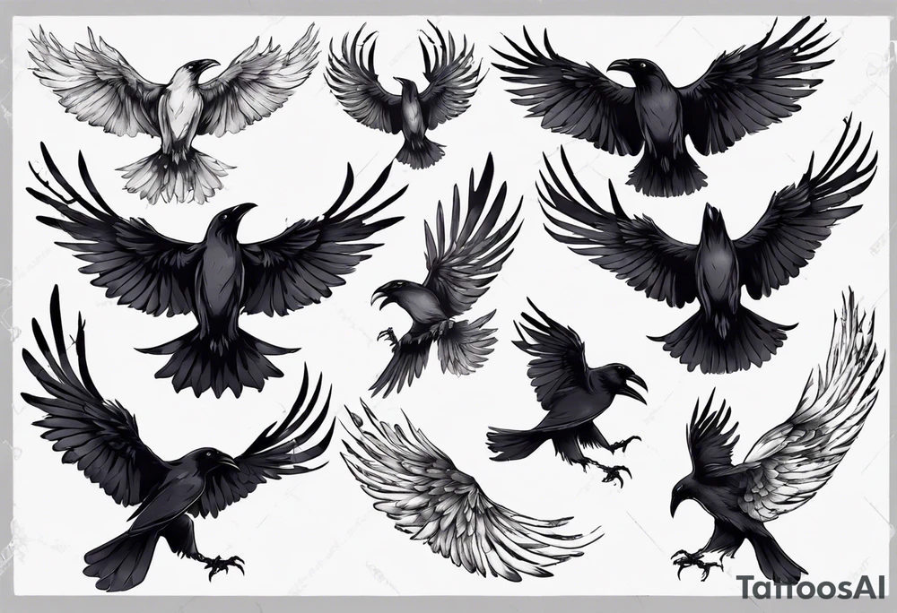 black raven with wings spread tattoo idea