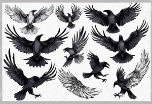 black raven with wings spread tattoo idea