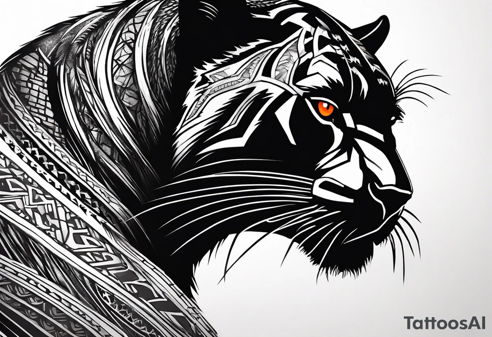 Slight side angle of Facial facing left of an angry black panther animal with red-orange eyes tattoo idea