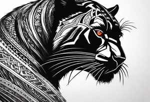 Slight side angle of Facial facing left of an angry black panther animal with red-orange eyes tattoo idea