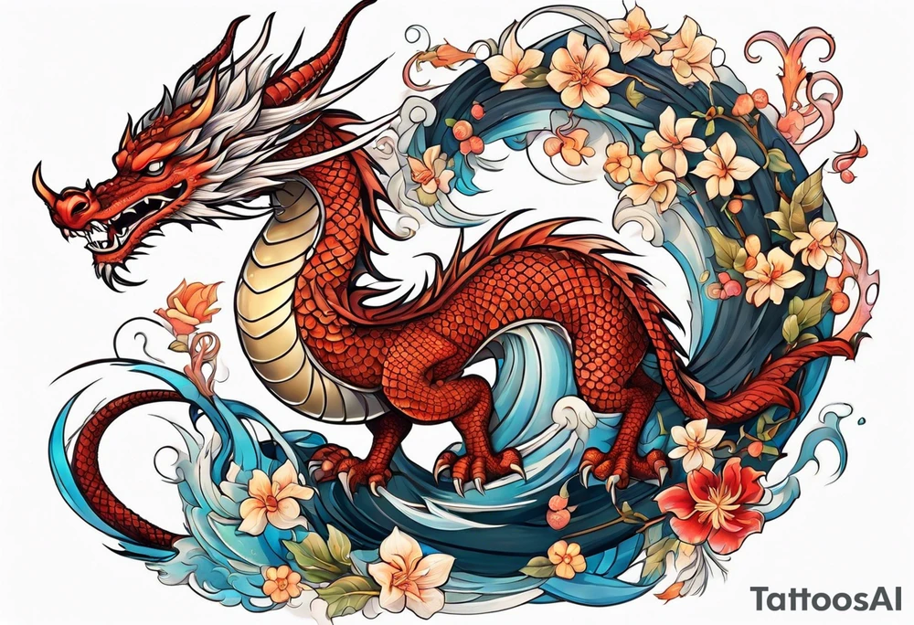 Japanese female Dragon cute, celestial, cross tattoo idea