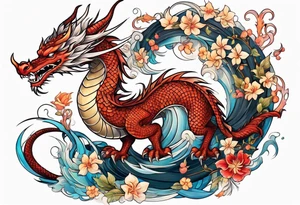 Japanese female Dragon cute, celestial, cross tattoo idea