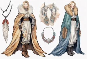 Cate Blanchette wearing medieval cloak  and boots and white feather necklace tattoo idea