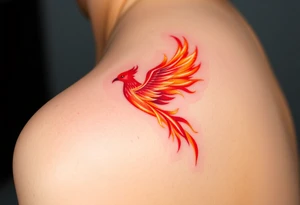 A phoenix reborn from swirling crimson and orange flames, its feathers tipped in glowing white embers, symbolizing resilience and rebirth tattoo idea
